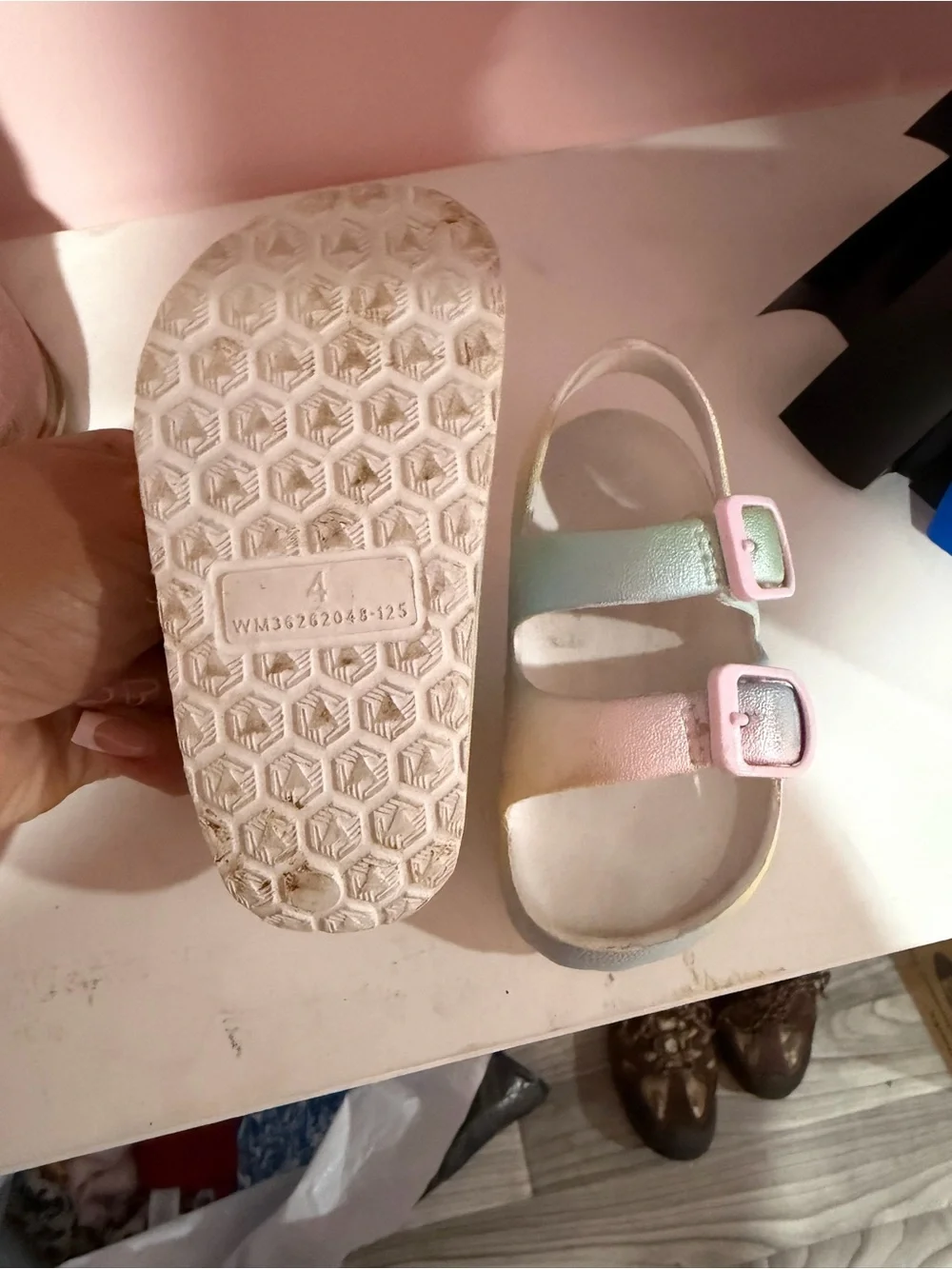 Kids Pastel Rainbow Buckle Sandals - Pink Accents